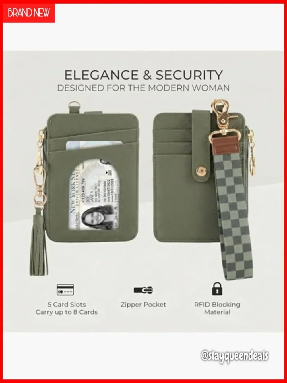 Slim Wristlet Keychain Wallet with RFID Blocking and ID Window